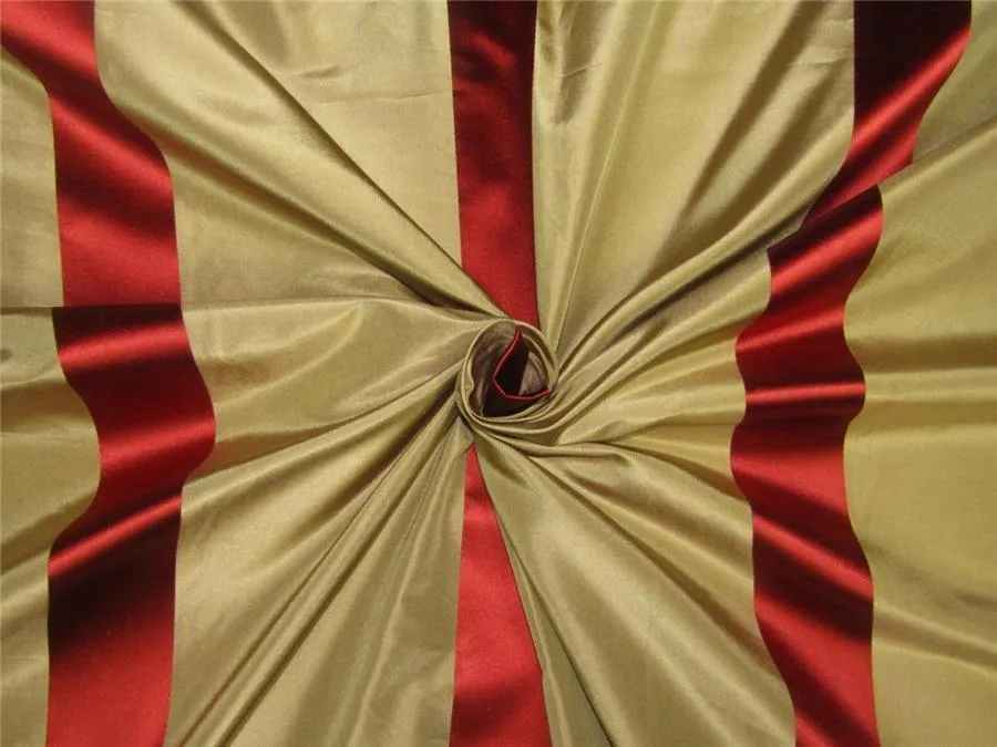 Silk Taffeta Fabric gold x red satin stripes TAFS150[1] 54&quot; wide