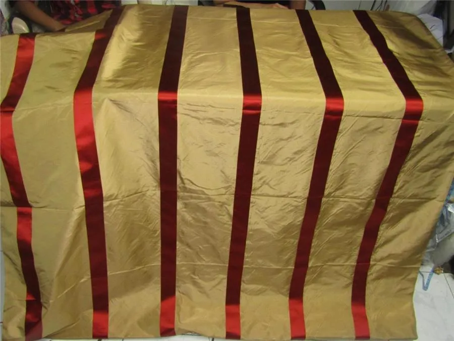Silk Taffeta Fabric gold x red satin stripes TAFS150[1] 54&quot; wide