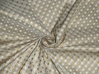 SILK TAFFETA FABRIC Greenish Grey,Gold & Cream color plaids with jacquard 54" wide TAF CJ2