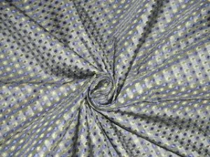 SILK TAFFETA FABRIC Grey,Pastel Yellow &amp; Indigo Blue color plaids with jacquard 54" wide TAFCJ8