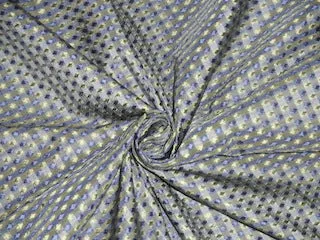 SILK TAFFETA FABRIC Grey,Pastel Yellow &amp; Indigo Blue color plaids with jacquard 54" wide TAFCJ8