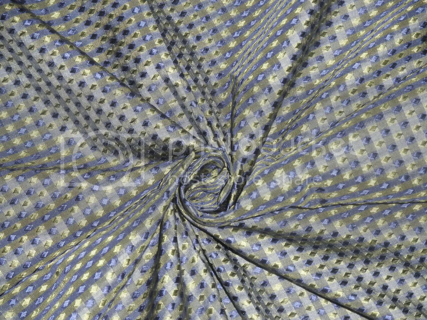 SILK TAFFETA FABRIC Grey,Pastel Yellow &amp; Indigo Blue color plaids with jacquard 54" wide TAFCJ8