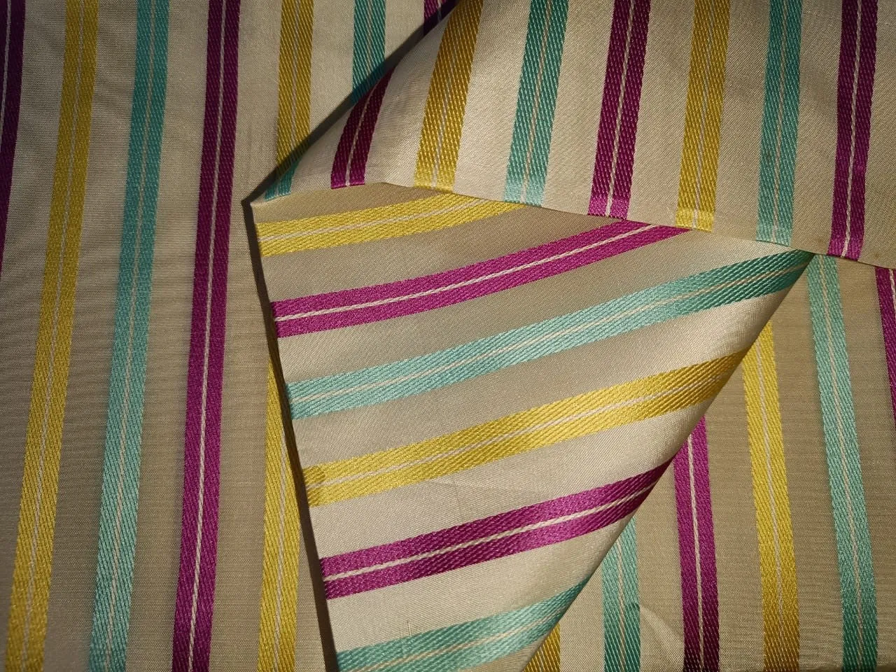 SILK TAFFETA FABRIC MULTI COLOUR 54&quot; WITH STRIPES-54&quot; wide TAF127[5]