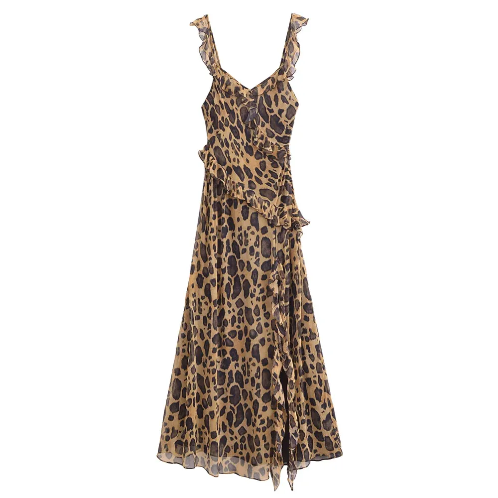 Slim Fit Versatile Leopard Print Layered Decorative Dress