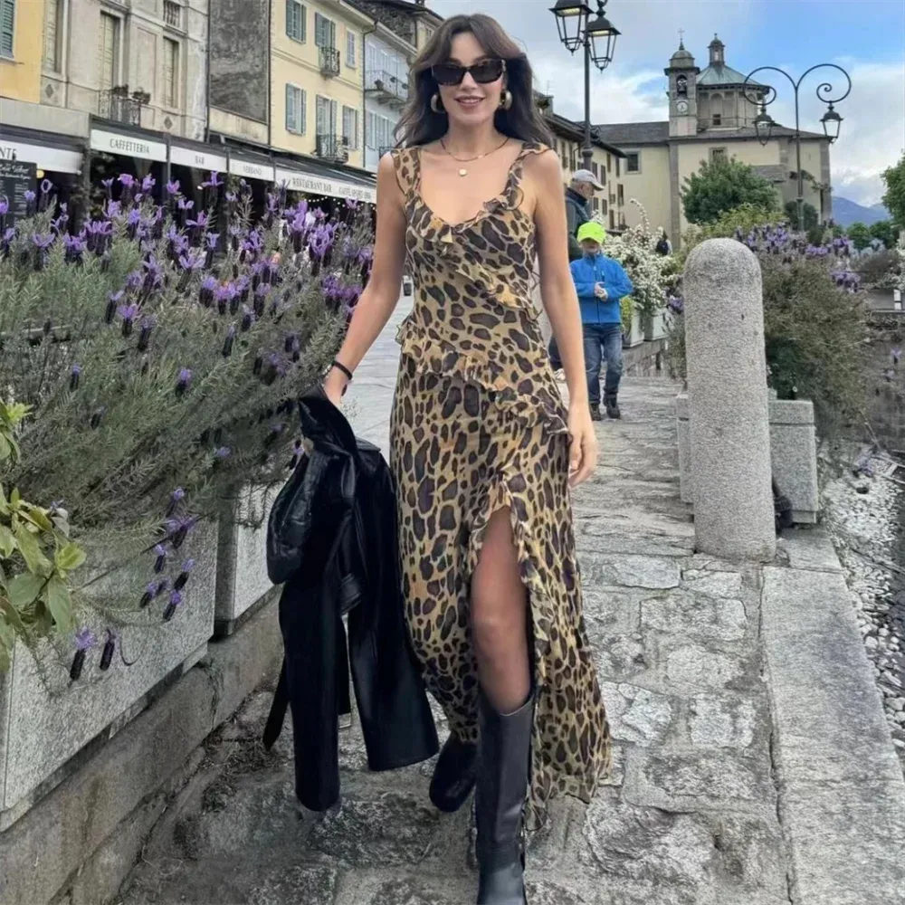 Slim Fit Versatile Leopard Print Layered Decorative Dress