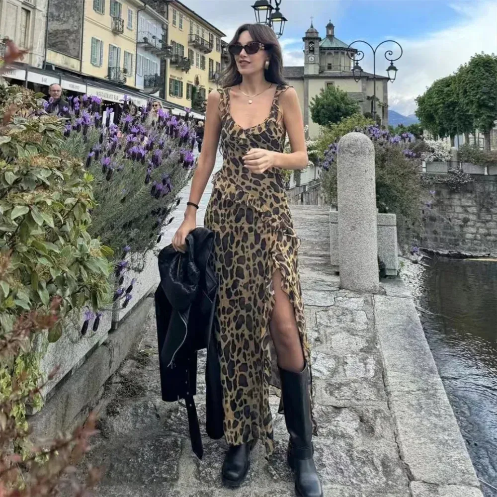 Slim Fit Versatile Leopard Print Layered Decorative Dress
