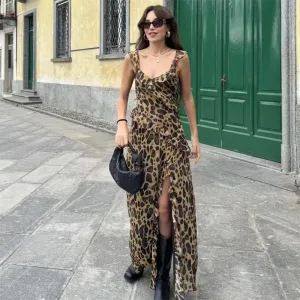 Slim Fit Versatile Leopard Print Layered Decorative Dress