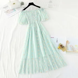 Small Daisies Embroidery Mesh Dresses