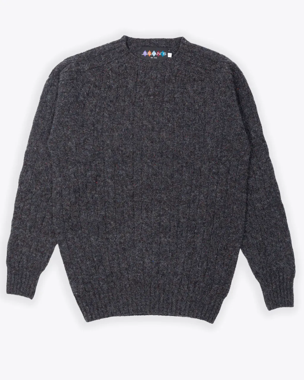 Smoulder Charcoal Crew Neck Cable Shetland Sweater