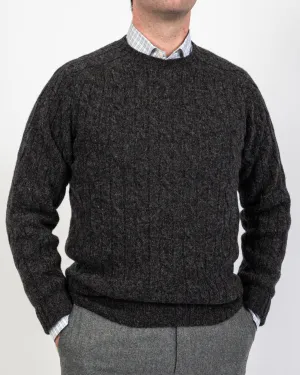 Smoulder Charcoal Crew Neck Cable Shetland Sweater