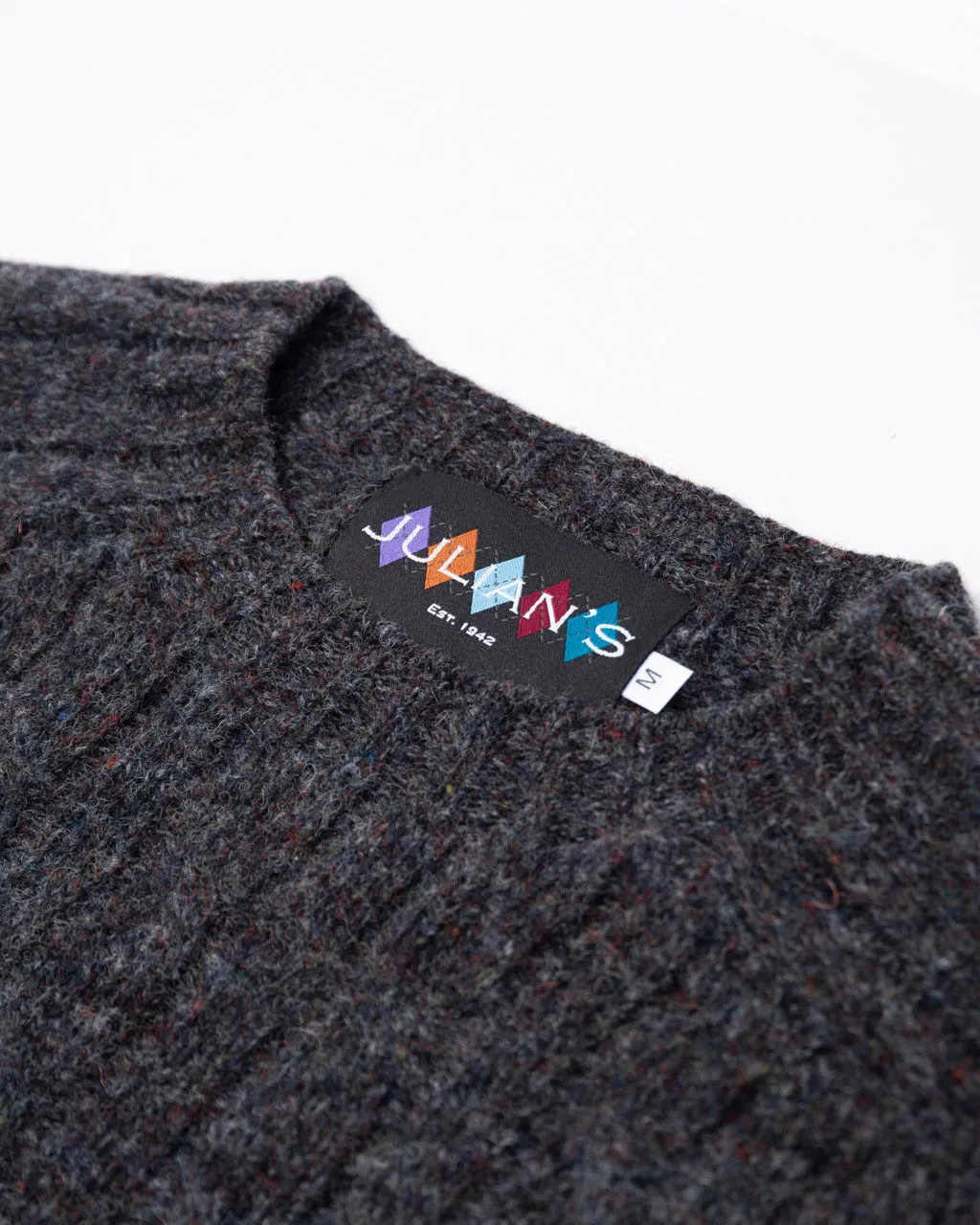 Smoulder Charcoal Crew Neck Cable Shetland Sweater
