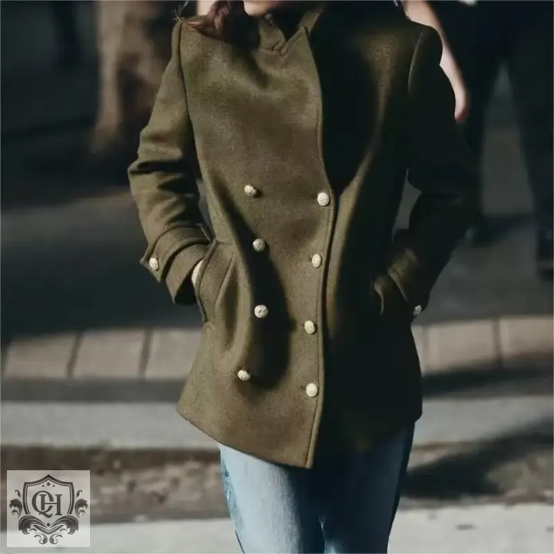 Solid Double Breasted Coat