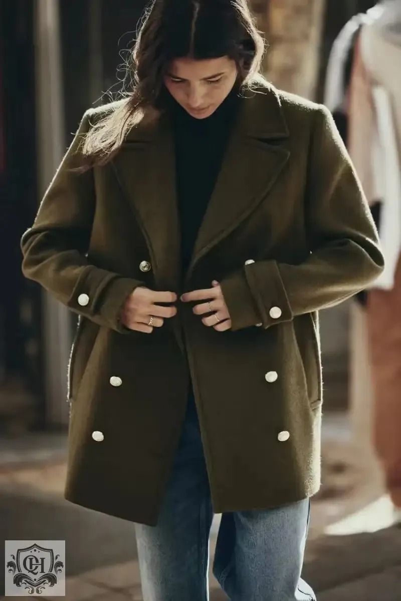 Solid Double Breasted Coat