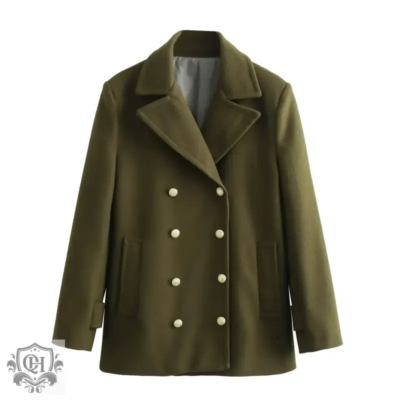 Solid Double Breasted Coat