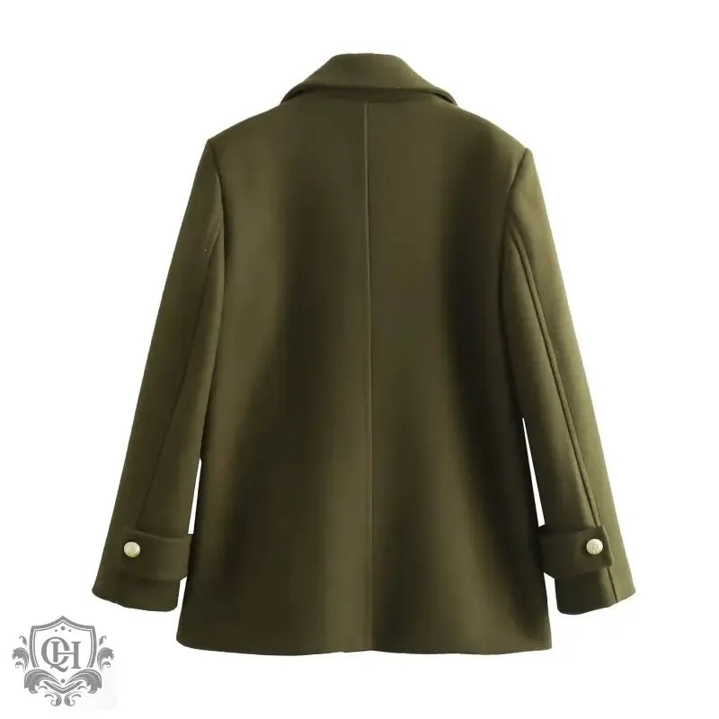 Solid Double Breasted Coat