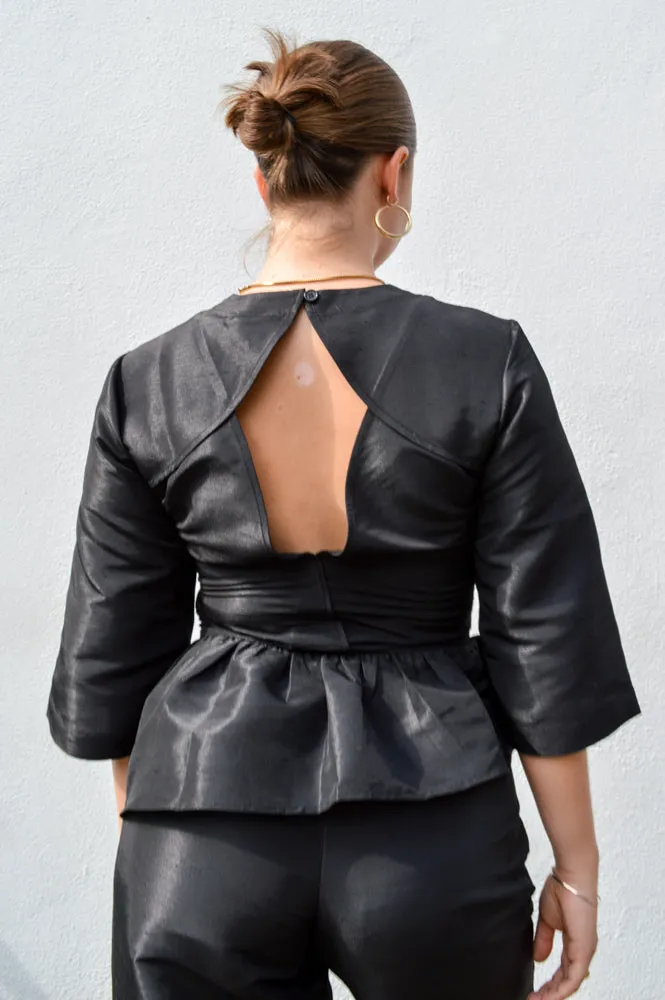 Stella Nova Crispy Peplum Black Blouse