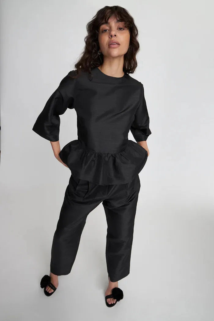 Stella Nova Crispy Peplum Black Blouse