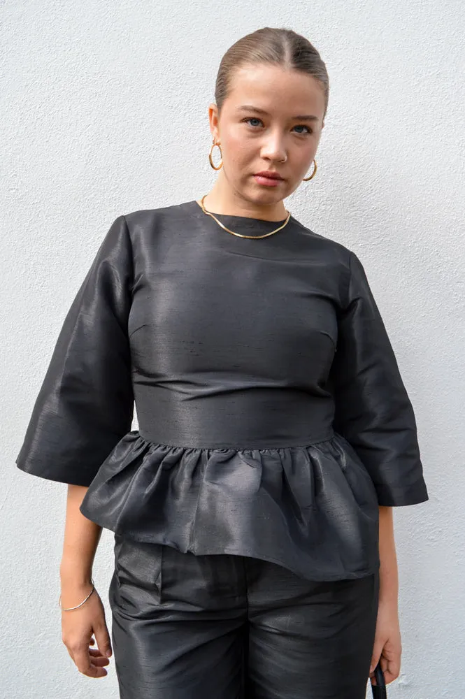 Stella Nova Crispy Peplum Black Blouse