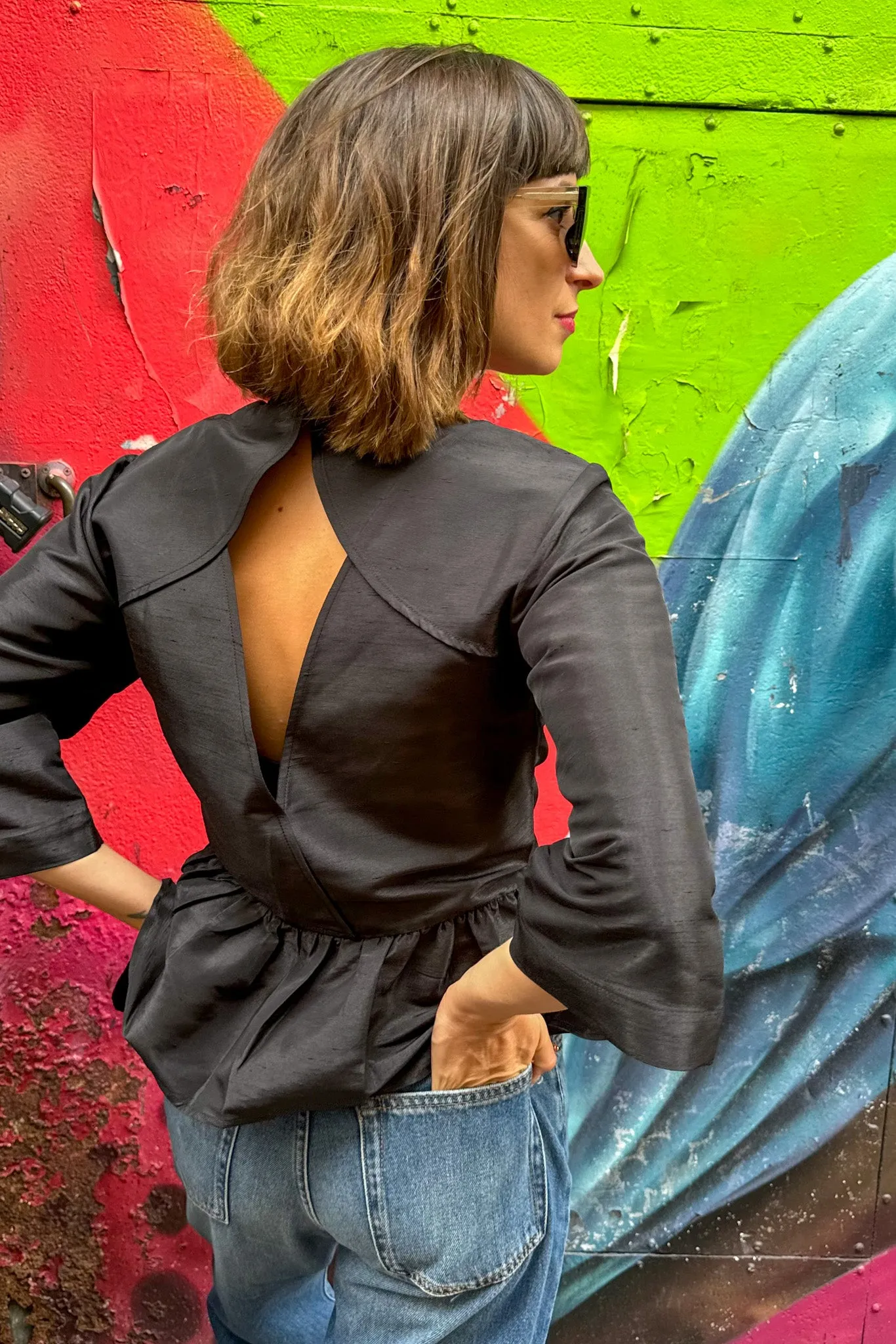 Stella Nova Crispy Peplum Black Blouse