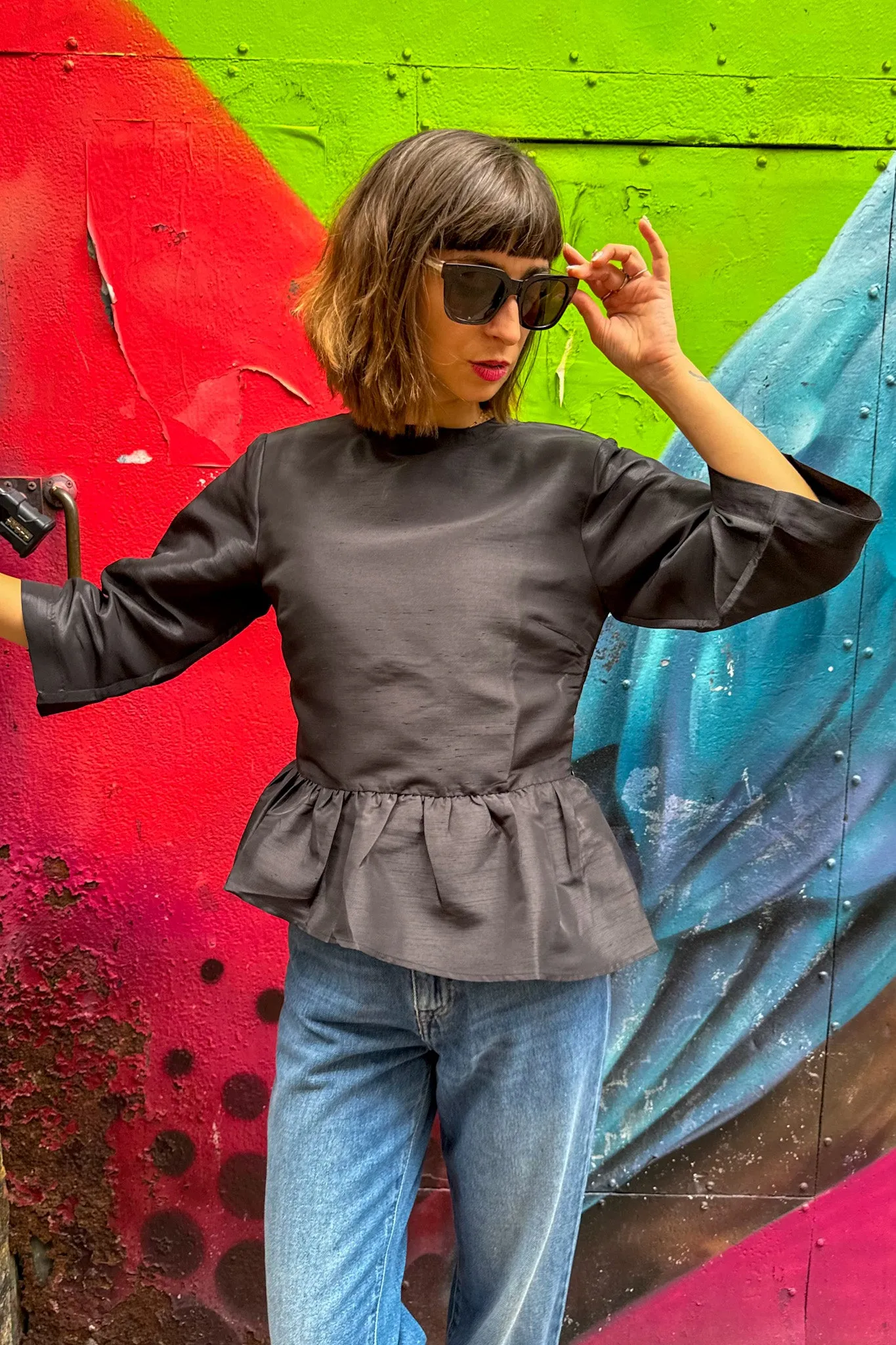 Stella Nova Crispy Peplum Black Blouse