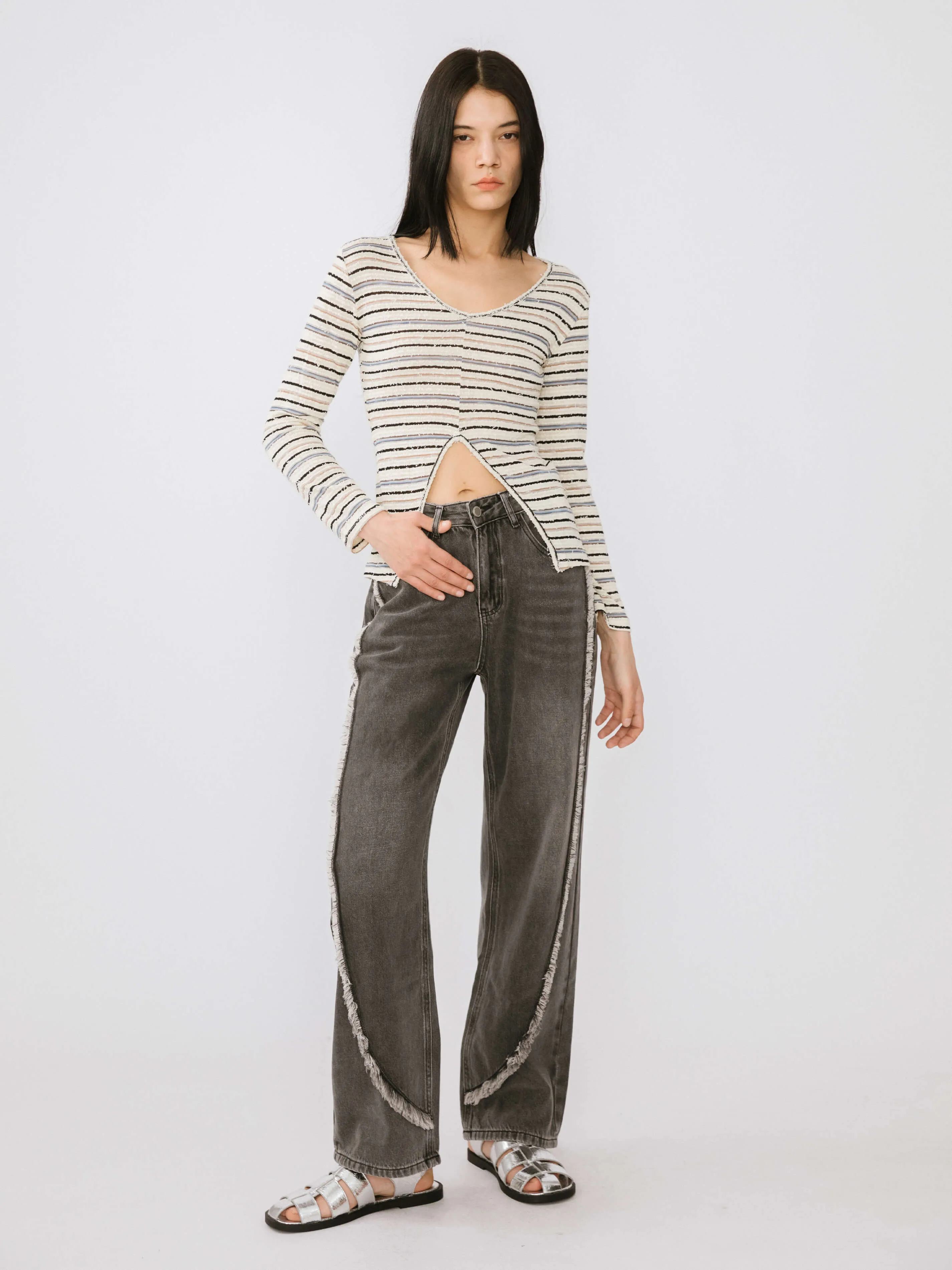 Straight Leg Distressed Detailed Jeans