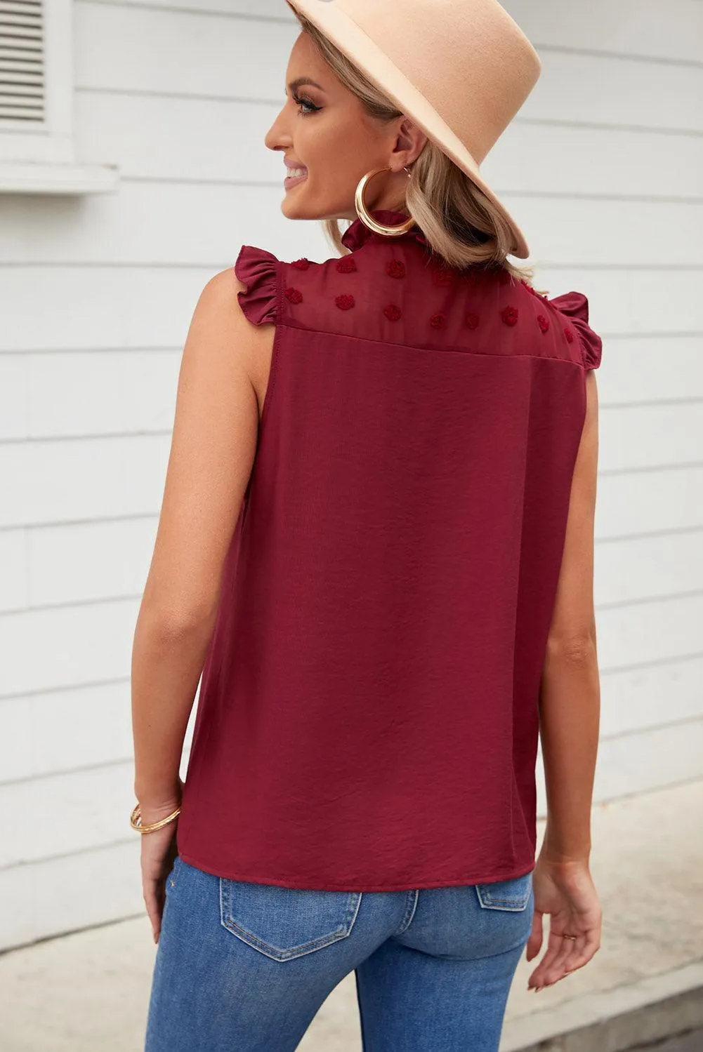 Striking Appeal Swiss Dot Cap Sleeve Blouse