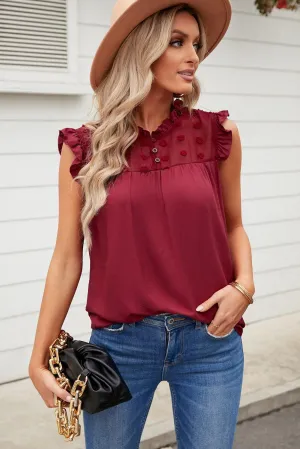 Striking Appeal Swiss Dot Cap Sleeve Blouse