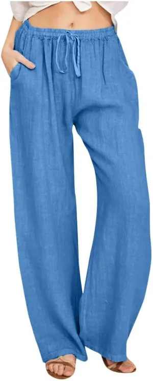 TARIENDY Petite Wide Leg Pants for Women Womens Elastic Waisted Pants Drawstring Wide Leg Trousers Summer Beach Outfits