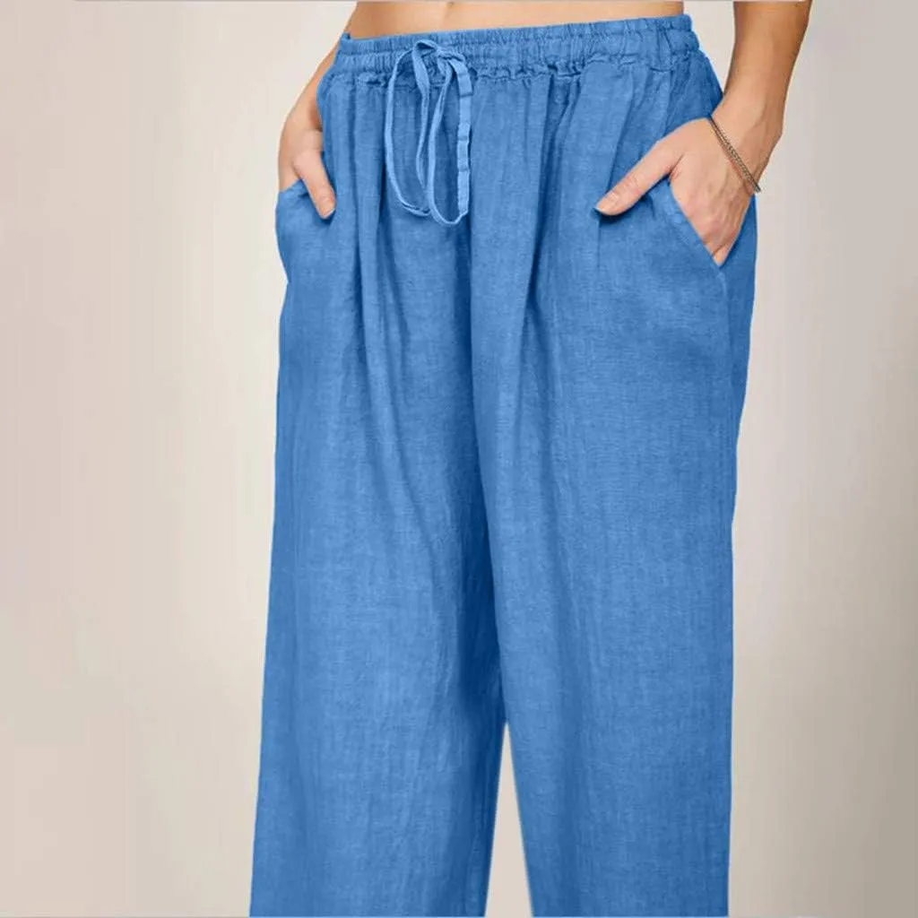 TARIENDY Petite Wide Leg Pants for Women Womens Elastic Waisted Pants Drawstring Wide Leg Trousers Summer Beach Outfits