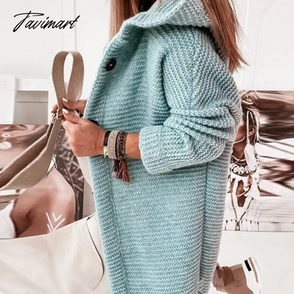 Tavimart Winter Casual Warm Hooded Long Sleeve Sweaters Women Loose Solid Color Knitted Tops Autumn Commute Simple Basic Cardigan Sweater