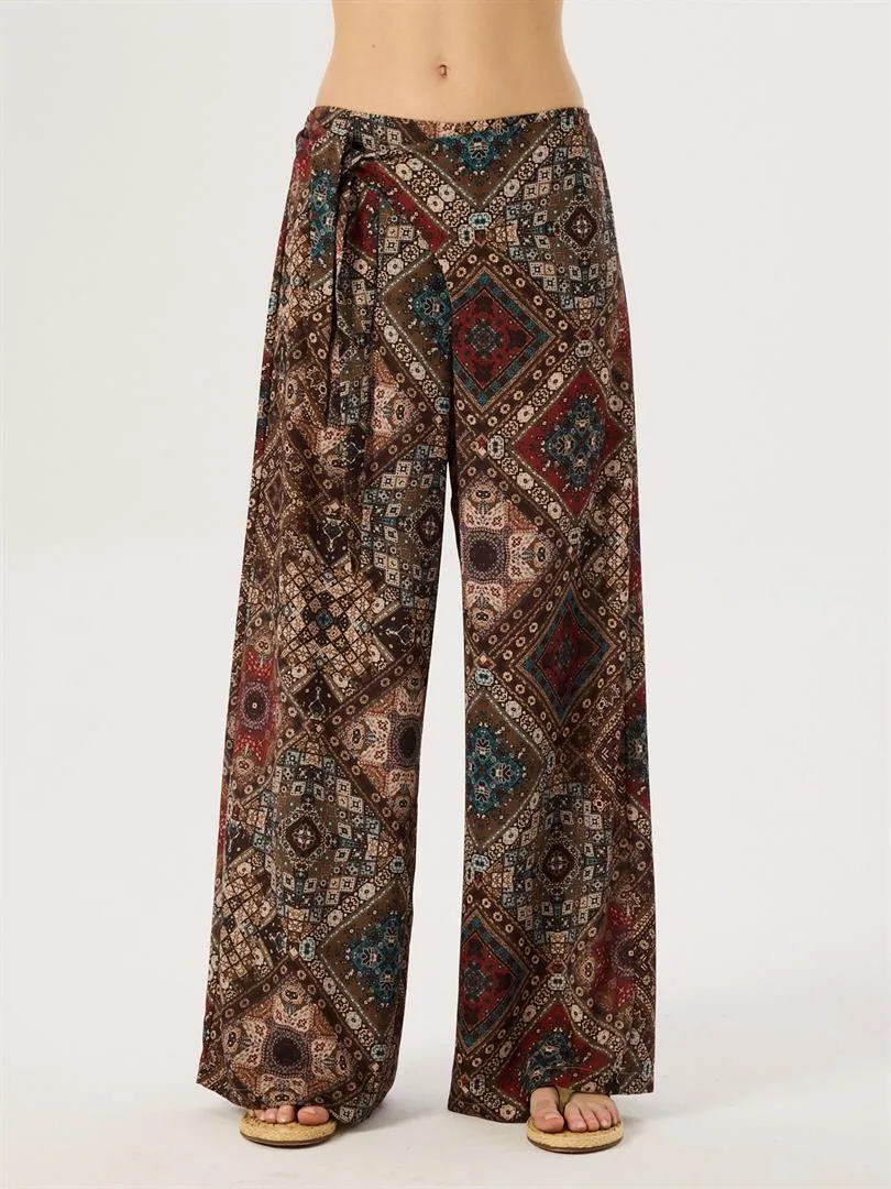 Tie Waist Detailed Slippery Pants - Bohemian Pattern