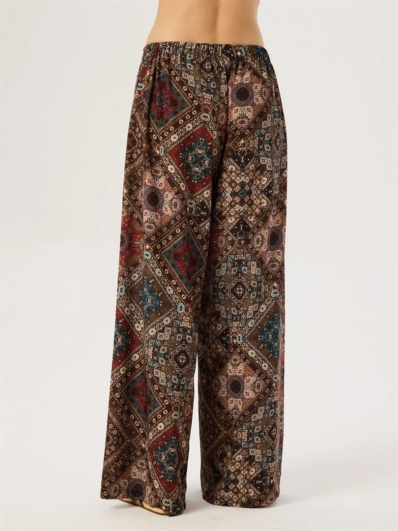Tie Waist Detailed Slippery Pants - Bohemian Pattern