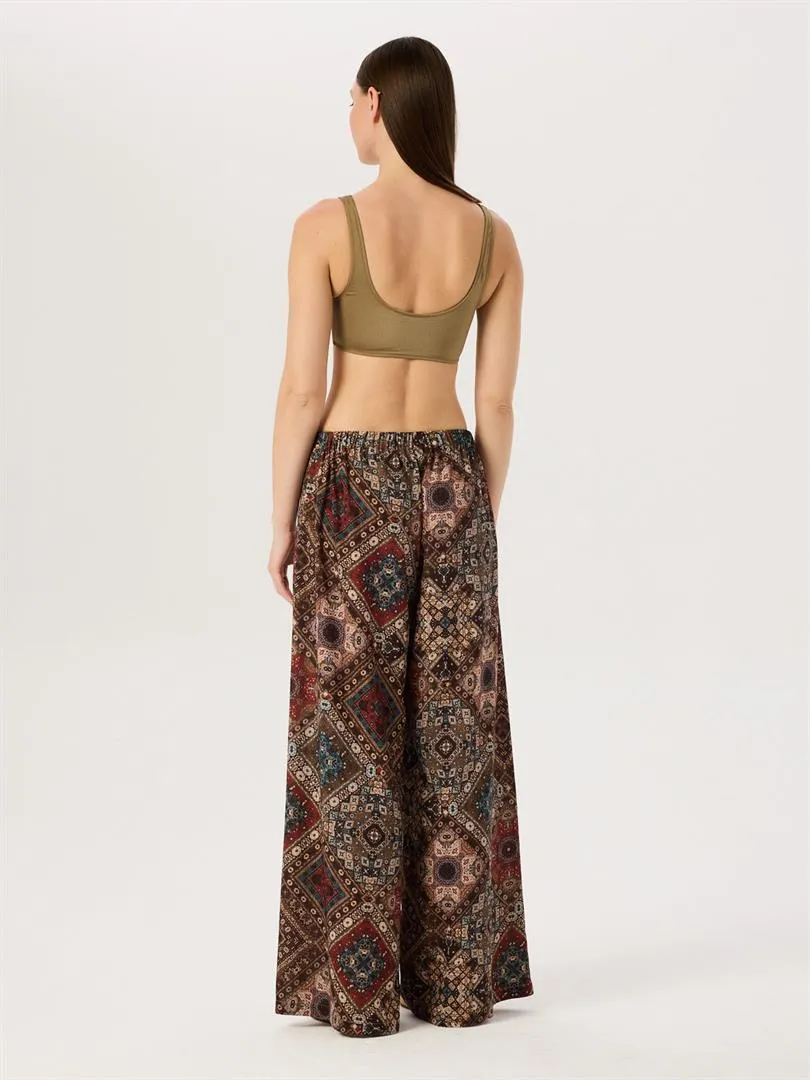 Tie Waist Detailed Slippery Pants - Bohemian Pattern