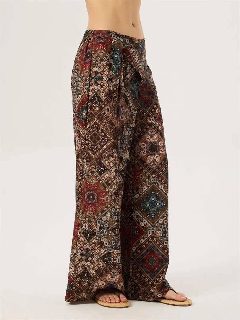 Tie Waist Detailed Slippery Pants - Bohemian Pattern