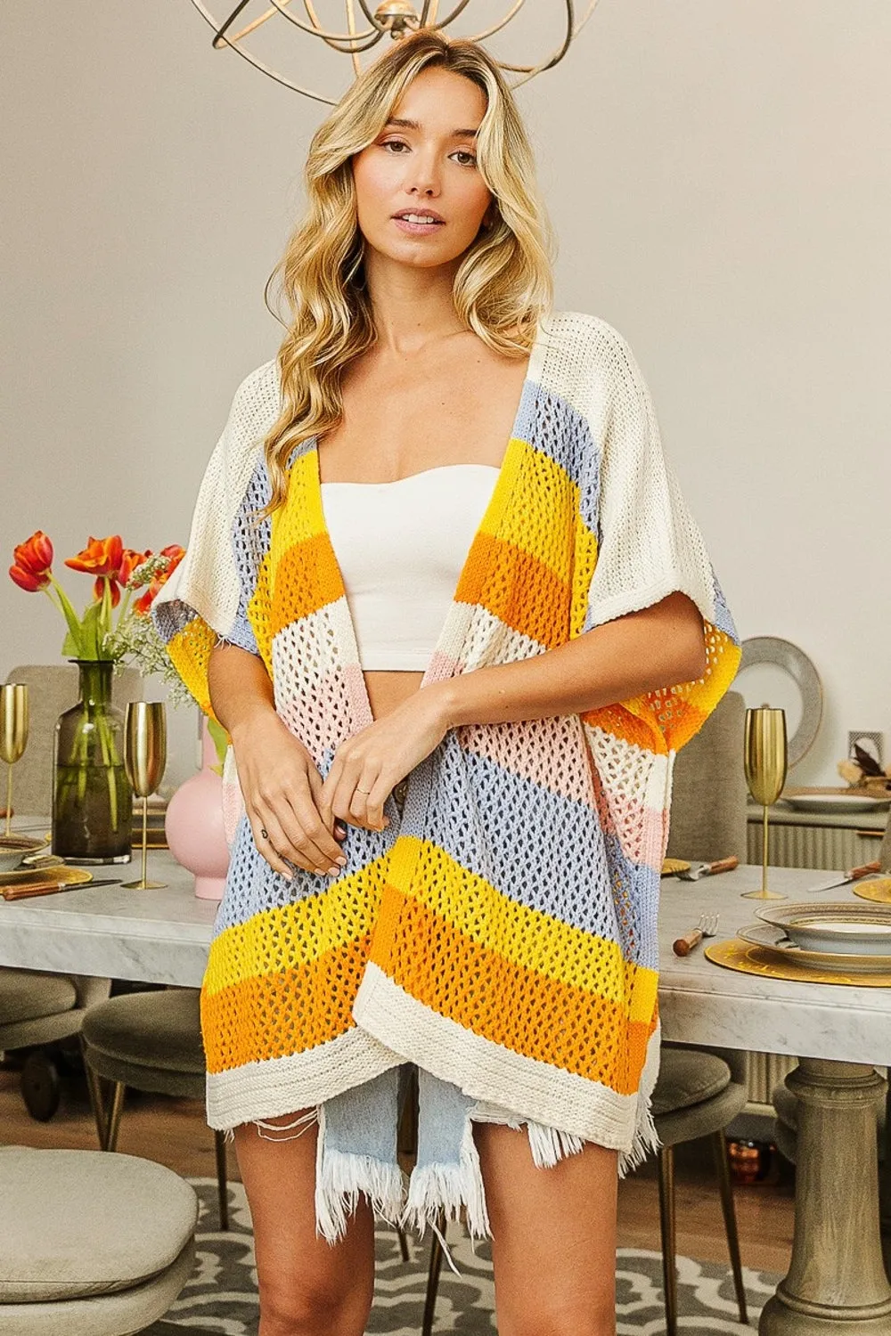 Timeless Touch - Striped Open Front Knit Cardigan
