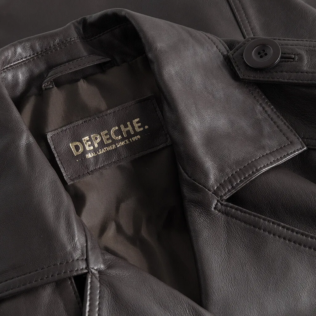Trendy short May trenchcoat in soft leather / 51146 - Chocolate