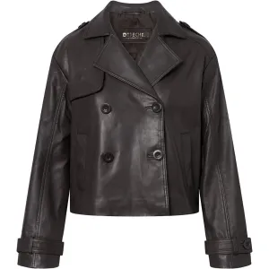 Trendy short May trenchcoat in soft leather / 51146 - Chocolate
