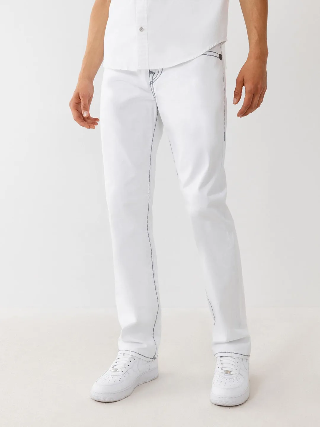 True Religion Super T Ricky Straight Fit White Mid-Rise Solid Jeans