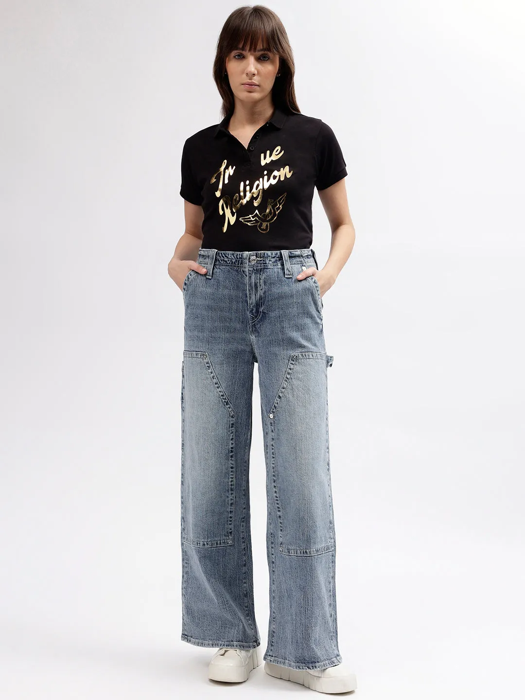 True Religion Womens SN Jessie Flare Fit Blue Mid Rise Jeans