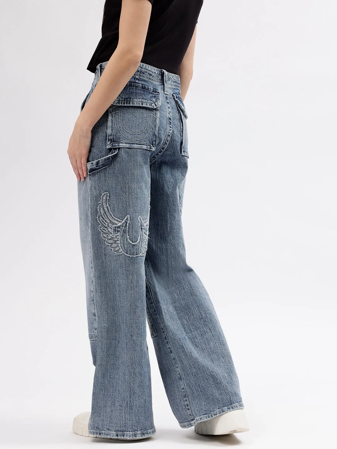 True Religion Womens SN Jessie Flare Fit Blue Mid Rise Jeans
