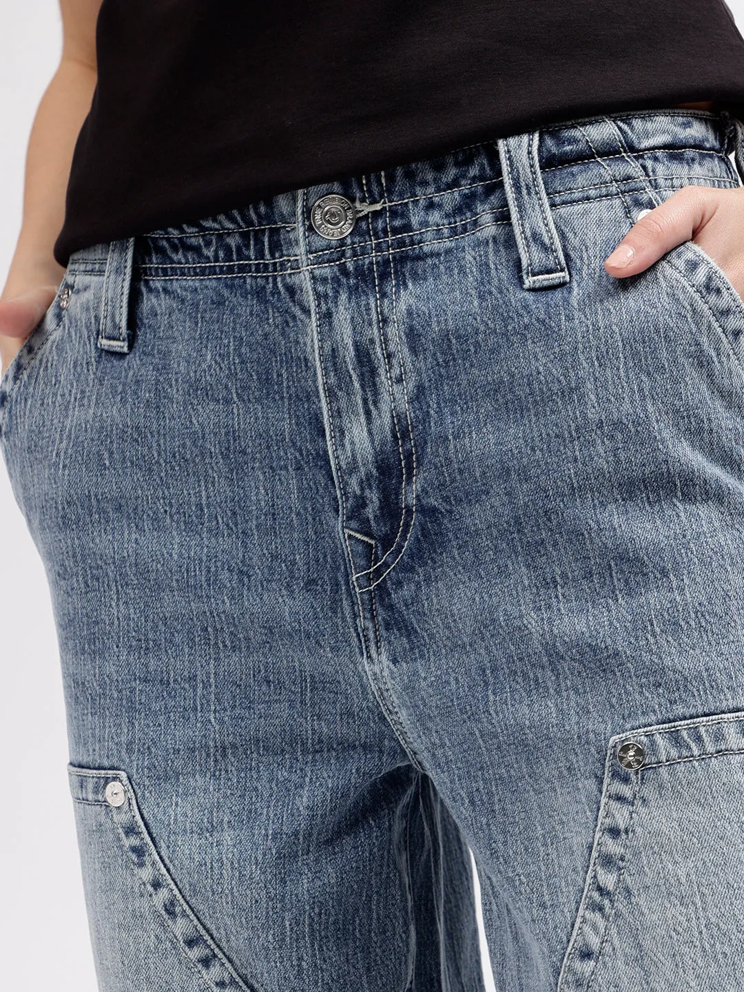 True Religion Womens SN Jessie Flare Fit Blue Mid Rise Jeans