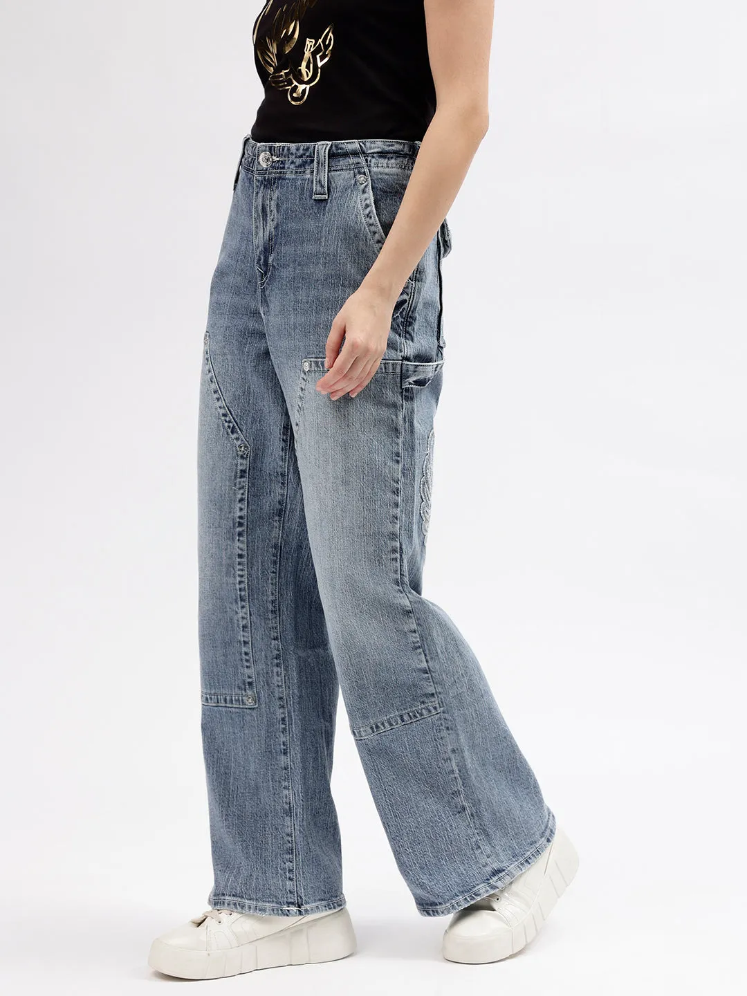 True Religion Womens SN Jessie Flare Fit Blue Mid Rise Jeans