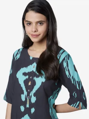 Utsa Charcoal Ikat Print High-Low Kurta