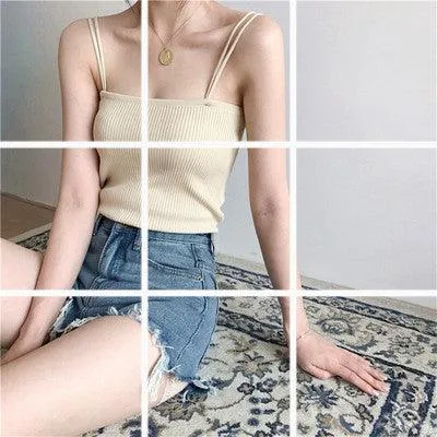 Versatile double straps slim knit bottoming shirt top