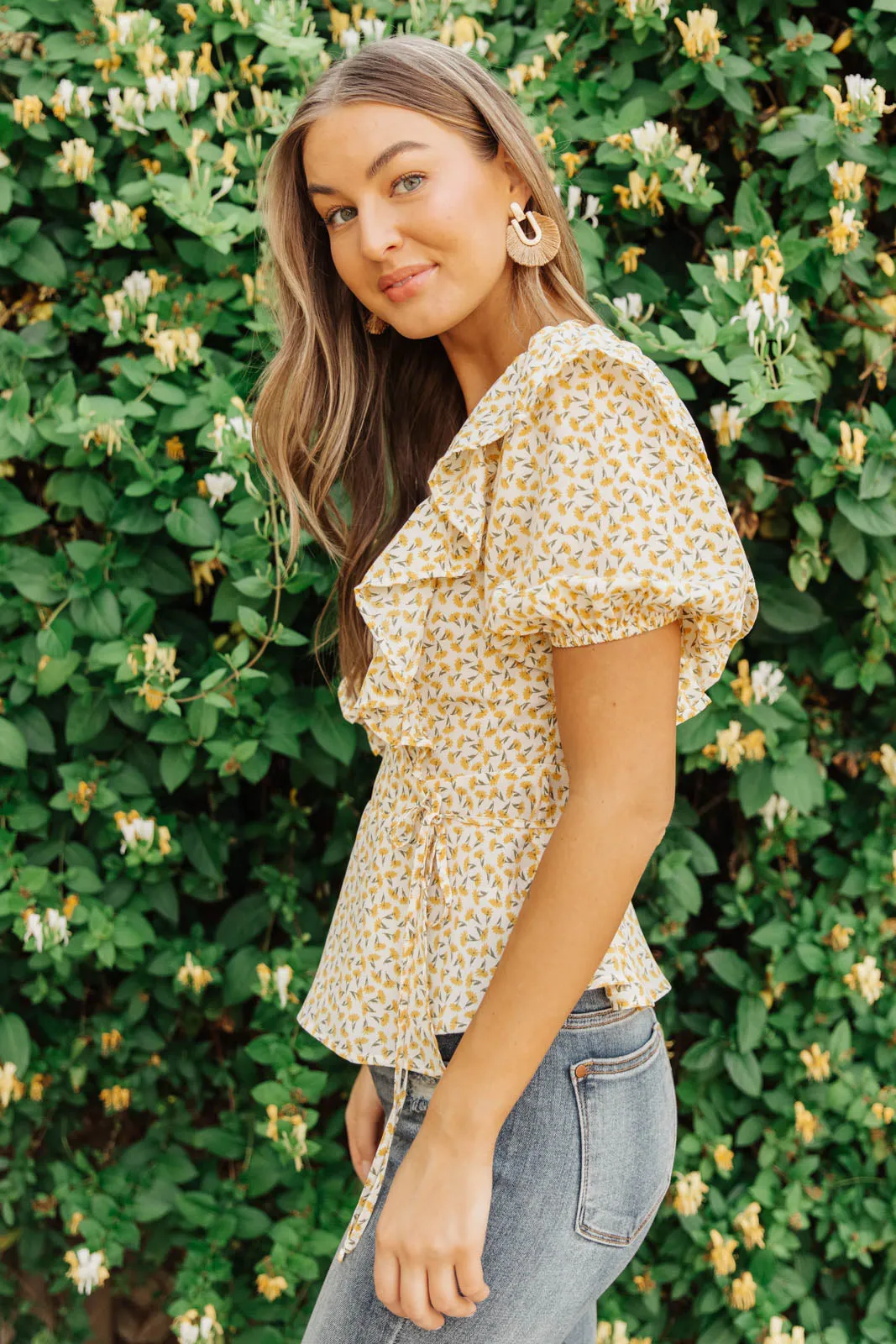 Verte Folksong Floral Top in Yellow