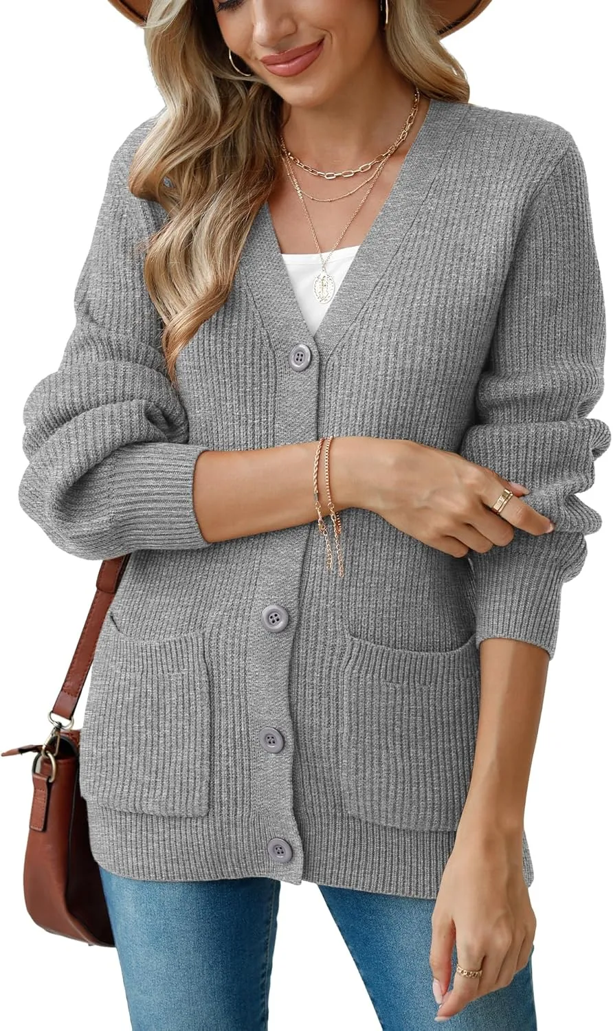 VIISHOW Women Chunky Knit Cardigan Sweater Long Sleeve V Neck Button up Cardigan with Pocket Sweater Coat for Fall and Winter