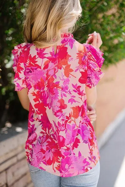 Vivacious Ruffled Mock Neck Floral Blouse