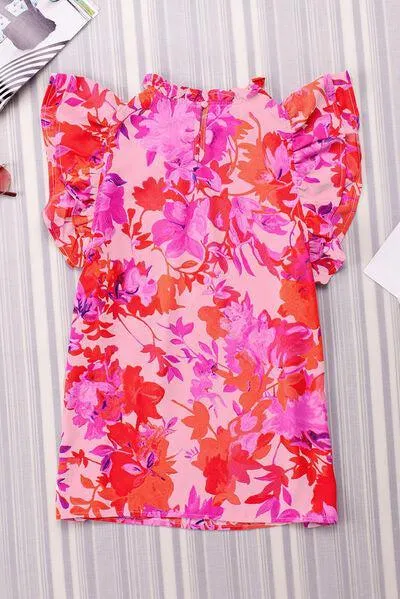 Vivacious Ruffled Mock Neck Floral Blouse