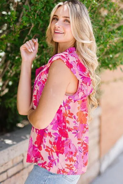 Vivacious Ruffled Mock Neck Floral Blouse
