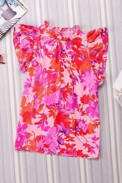 Vivacious Ruffled Mock Neck Floral Blouse
